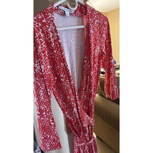 Size 6 DVF Diane von Furstenberg JEANNE Deep Red White Wrap Dress Designer